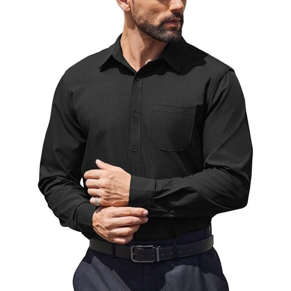 Mens BlackDress Shirts Long Sleeve WrinkleBusiness Casual Button Down Shirt